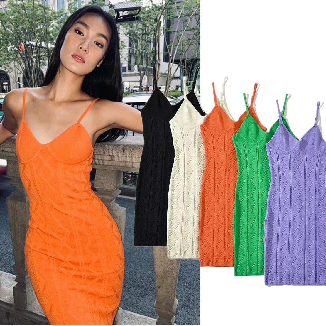 

Elmsk Summer Sexy Mini Suspender Dress Women Ins Fashion Blogger High Street Twisted Flower Sheath Knitted Dress