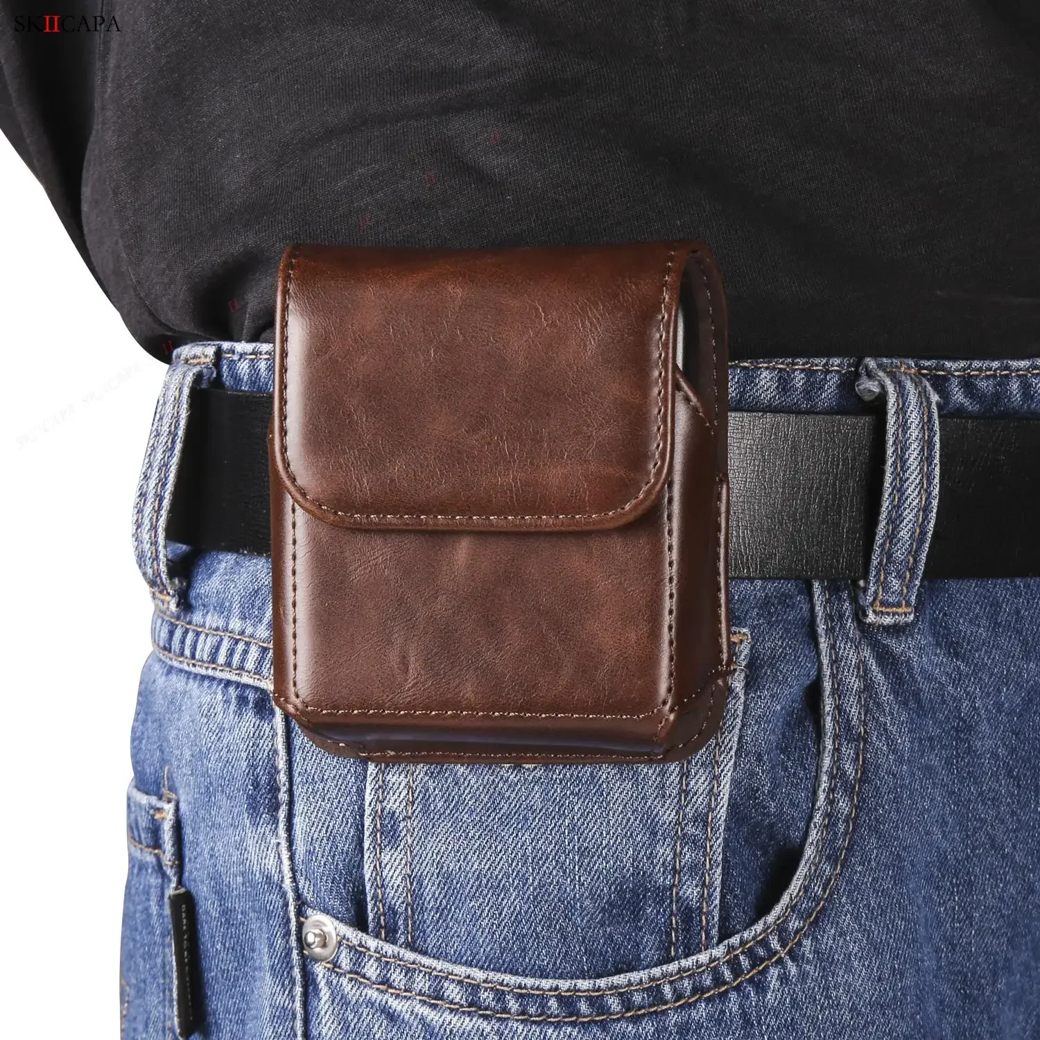 Premium Genuine Leather Waist Pouch with Magnetic Closure and Belt Clip