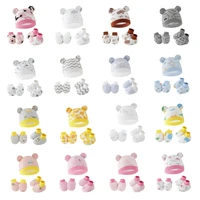 3pcs/set Cotton Newborn Cap with Anti Scratch Mittens and Foot Cover Infant Warm Headwear Baby Gloves with Socks Set 1