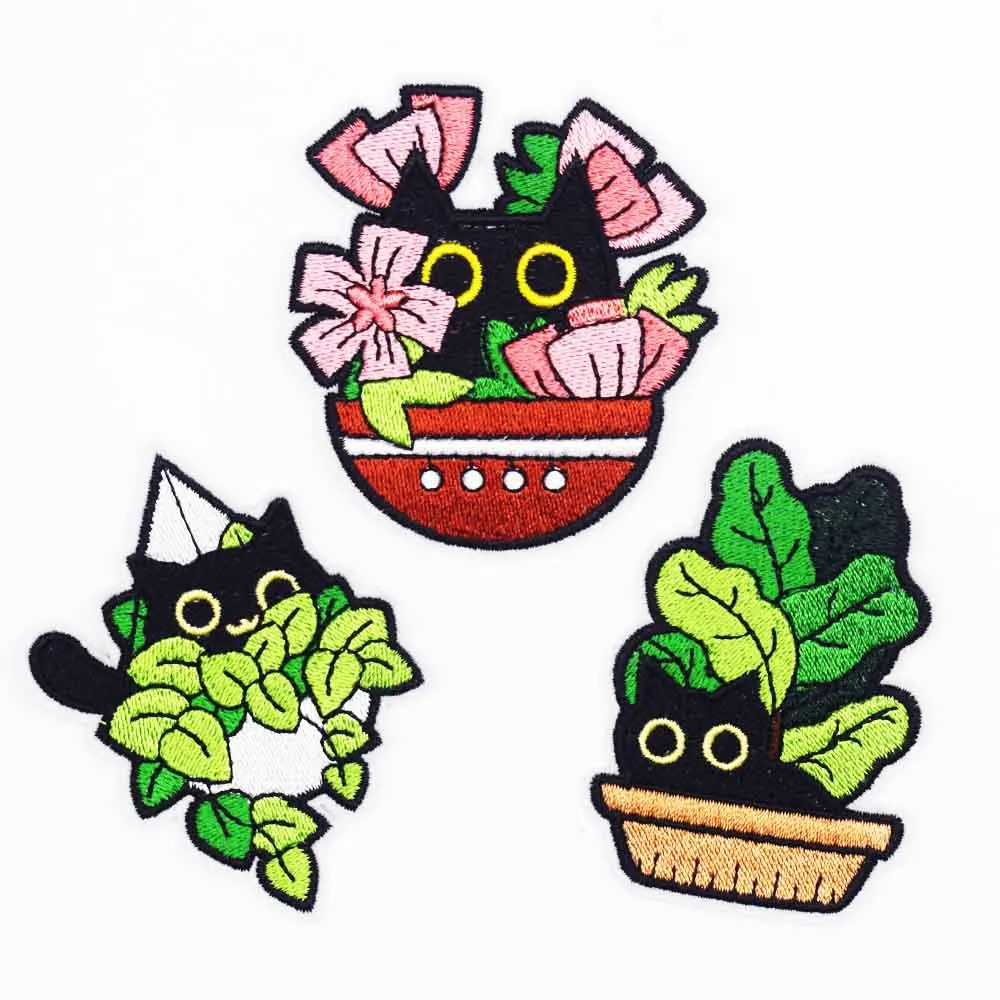 Topf Topf Pflanze Topf Katze Eisen auf bestickte Kleidung Patches für Kleidung Aufkleber Kleidungsstück Großhandel