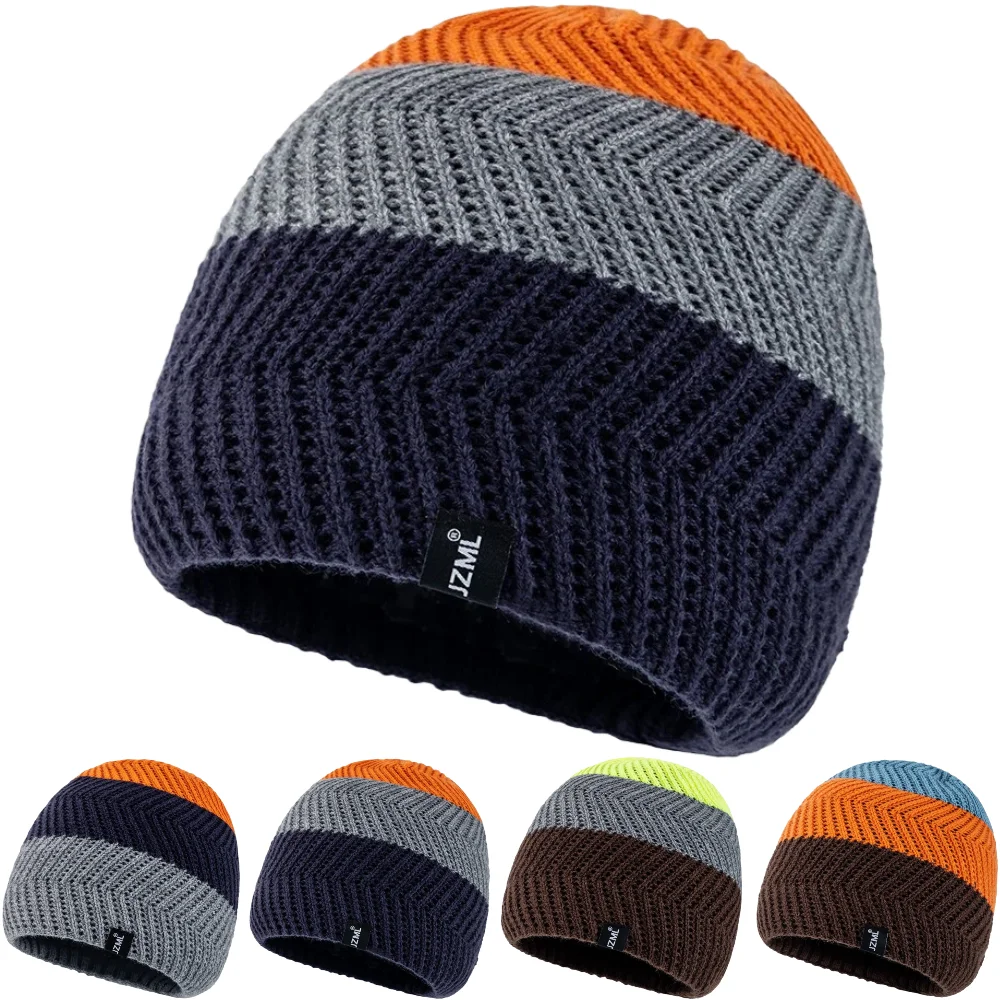 Neue Unisex JZML Label Beanie Mütze Bunte Streifen Wintermütze Lässige Gemütliche Strickmützen Outdoor Skifahren Sportmütze – Detail 7
