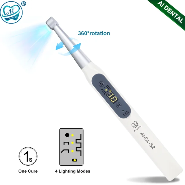 AI-CL-S2 Dental Wireless Blue Light LED Curing Lamp can 360° Angle Rotating 1 Second Light Curing 4 Mode Portable Oral Equipment