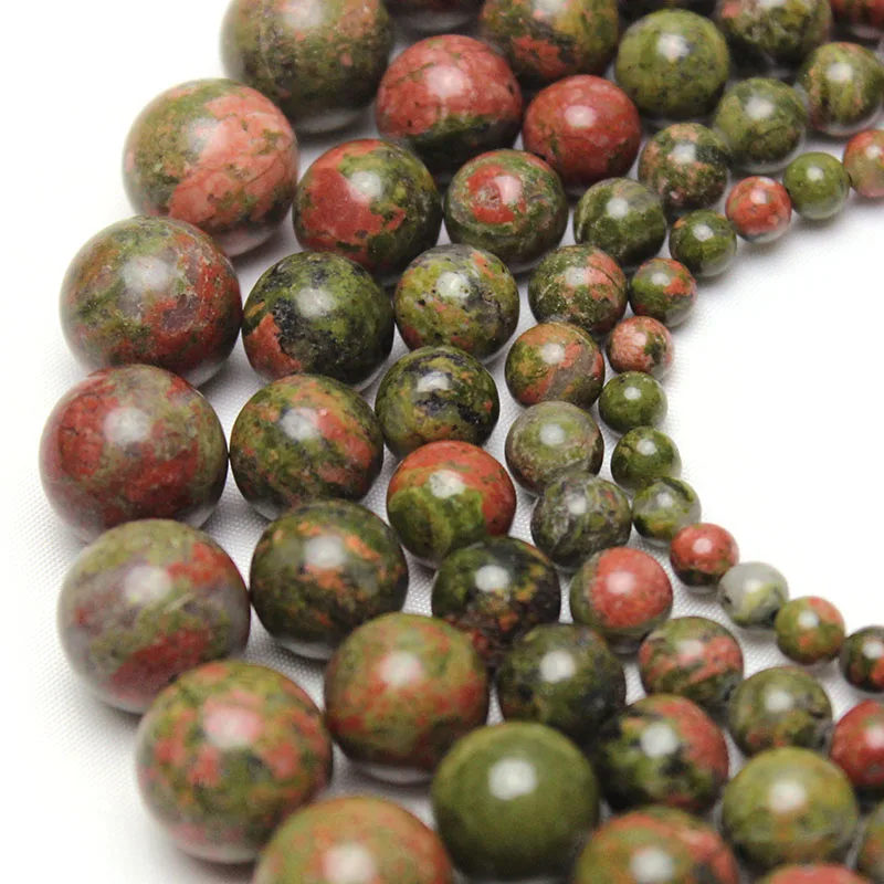 Perles rondes en pierre naturelle Unakite de qualité A +, pour la fabrication de bijoux, accessoires de bricolage, collier, Bracelet, 4/6/8/10/12mm