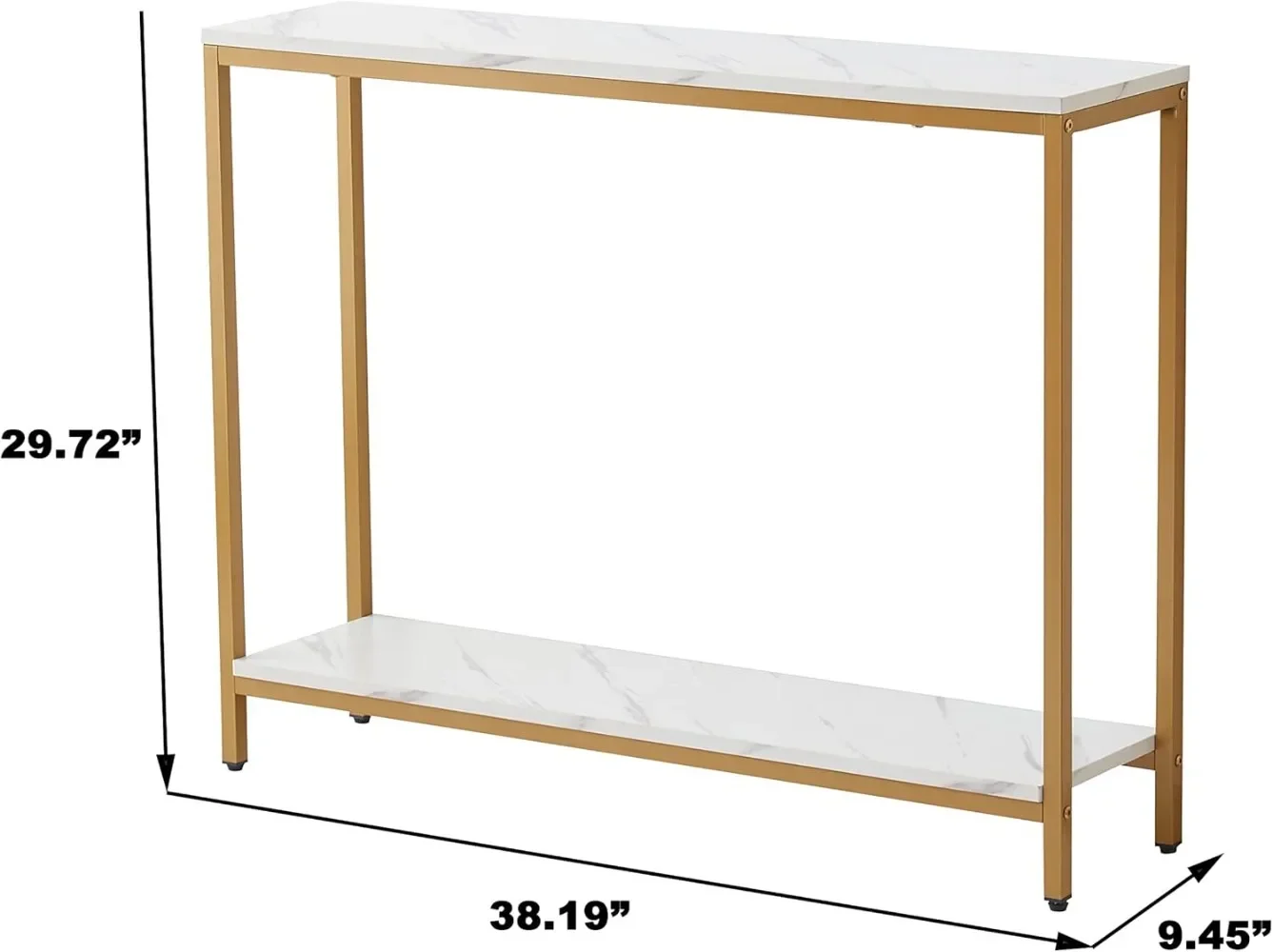 Console Table for Entryway, Faux Marble MDF Sofa Table with Golden Frame (Double Layer, White Marble) 2