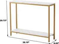 Console Table for Entryway, Faux Marble MDF Sofa Table with Golden Frame (Double Layer, White Marble) 2