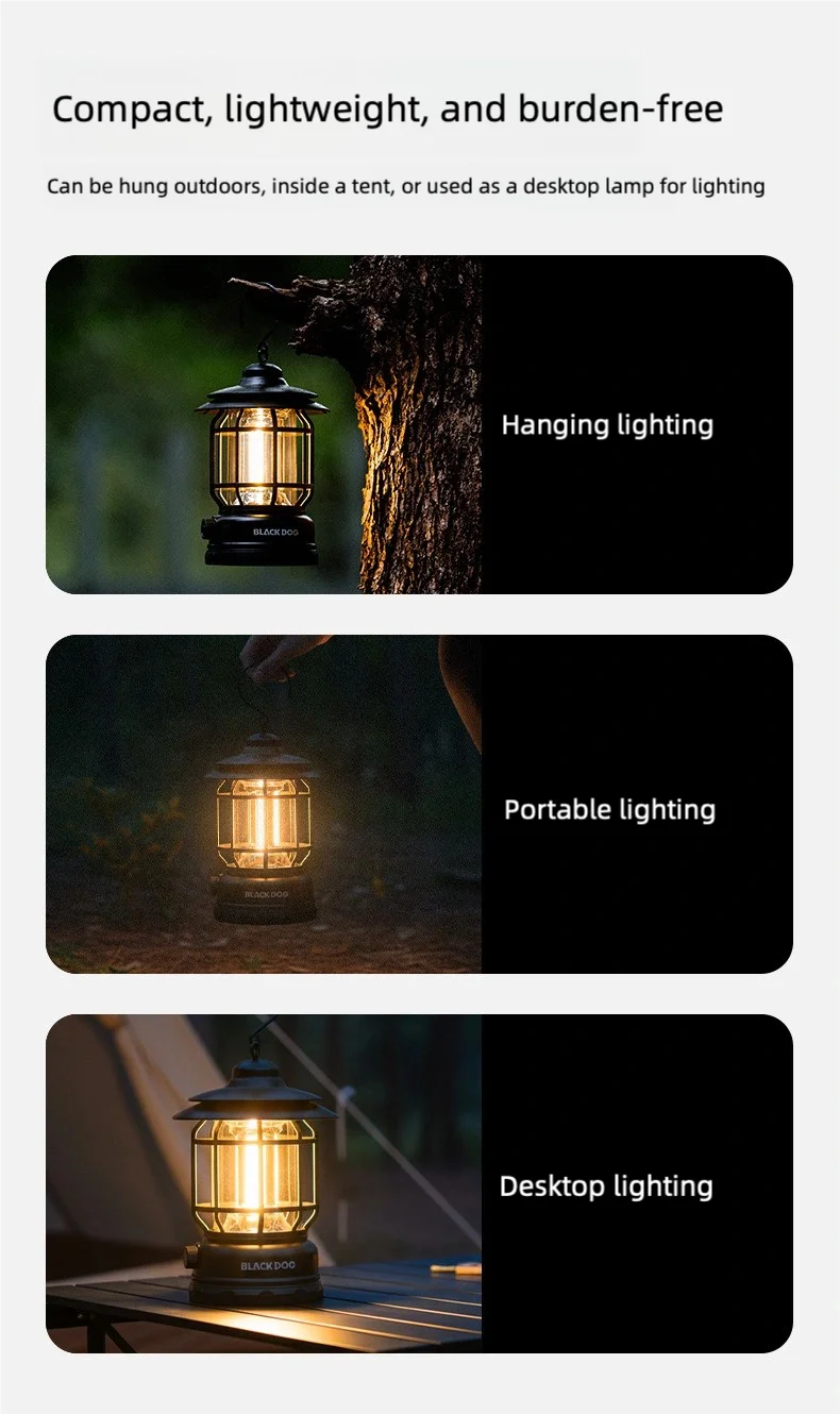 Blackdog Outdoor Vintage Camping Laterne wiederaufladbar langlebig tragbares Licht Camping Zelt Ambiente Licht – Detail 8
