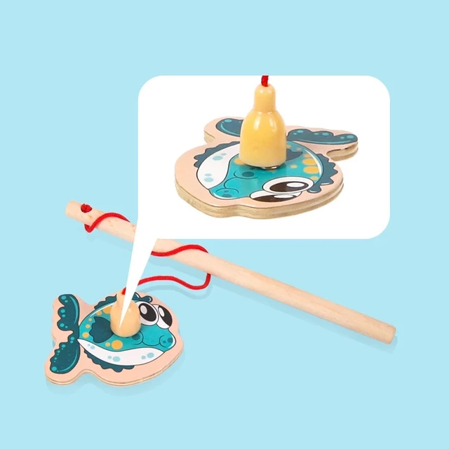 Magnetic Fishing Game Cartoon Marine Life Cognition Fish Rod Early Education Parent-child Interactive Wooden Toys For Children 6