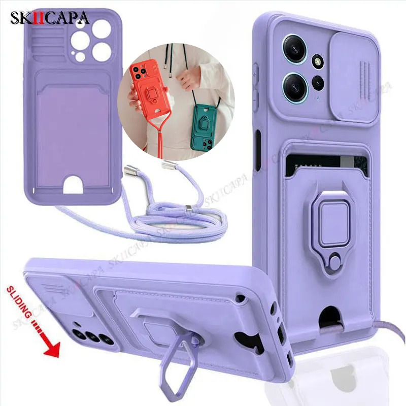 Crossbody Lanyard Strap Slide Lens Card Slot Silicone Case