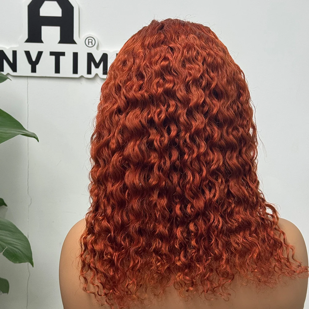 200% Density 13x4 Transparent Lace Frontal Wigs Short Bob Curly Water Wave Human Hair Wigs for Black Women Ginger 350# Color