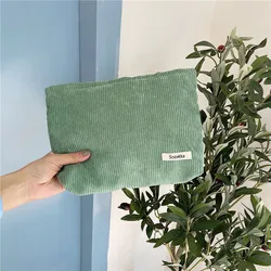 Corduroy Large Capacity Portable Makeup Organizer Clutch (Green)