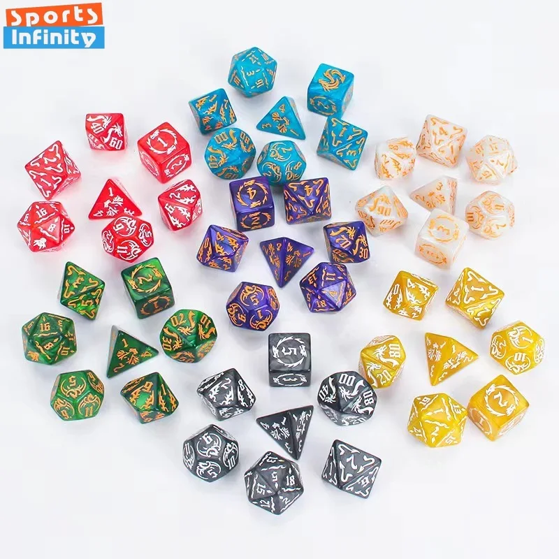 7pcs set Dragon Element Polyhedral Dice Set Number Dice Kit for Dnd COC Cthulhu TRPG Running Team Table Game Dnd Set game dice dice set