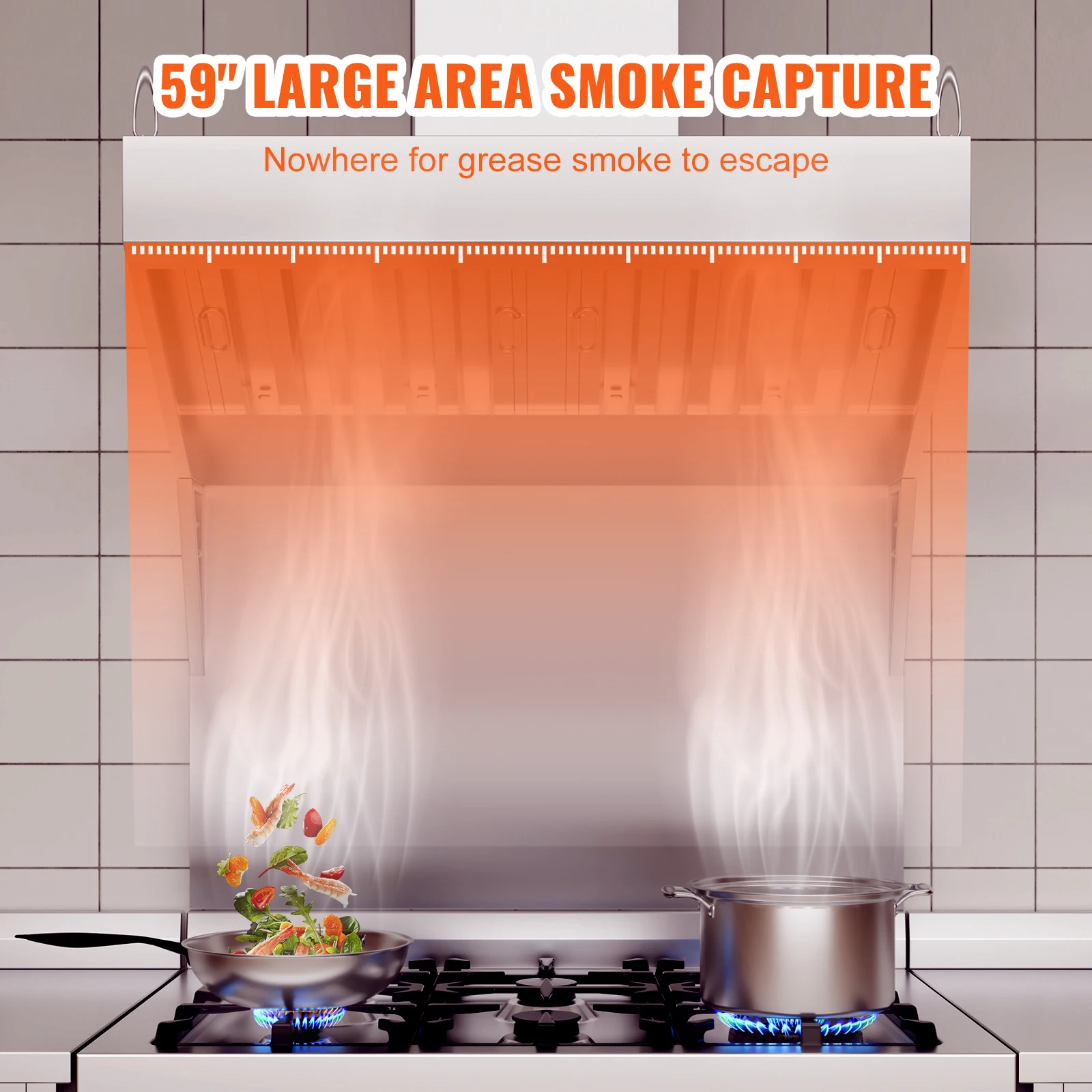 VEVOR 4/5/6/7/8/9FT Commercial Exhaust 201 Stainless Steel Concession Hood Under Cabinet Range Hood Kitchen Vent Hood Sliver 3
