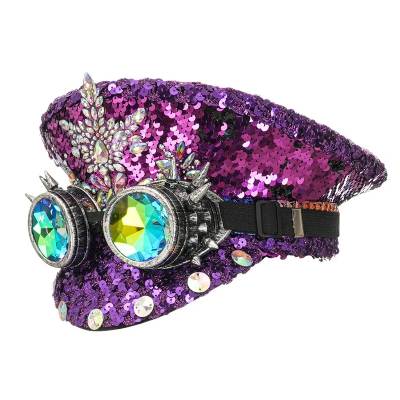 Party Captain Hat Shining Crystals Gleaming Goggles Officer Hat for Party Wholesale