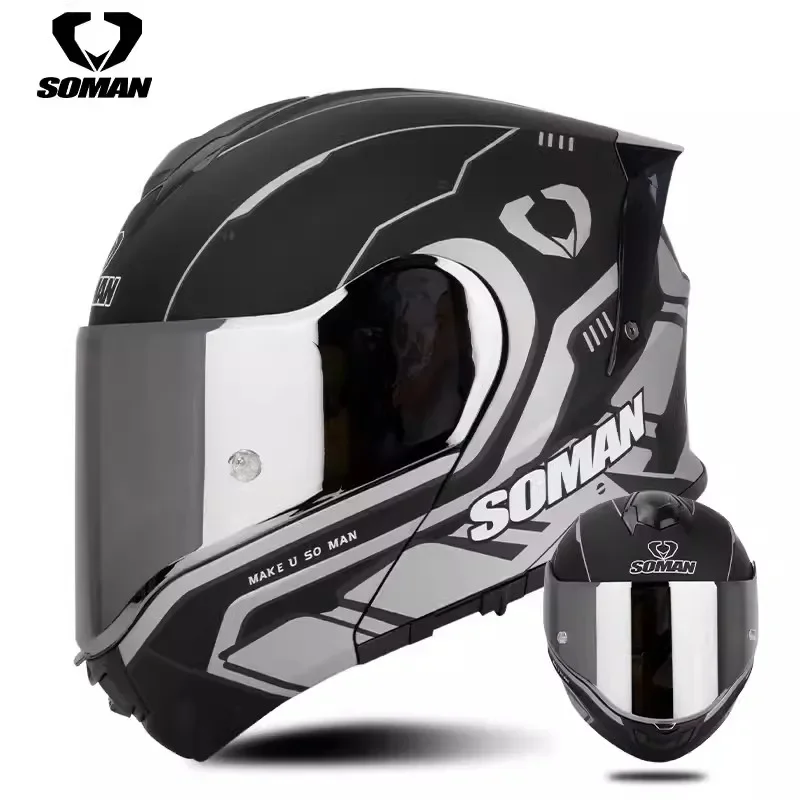 thumbnail image 1 of Nuevo casco de motocicleta SOMAN actualizado con certificación DOT, abatible hacia arriba, con lentes de doble color, para hombres y mujeres, casco de moto para DUKADI, 1 of 5