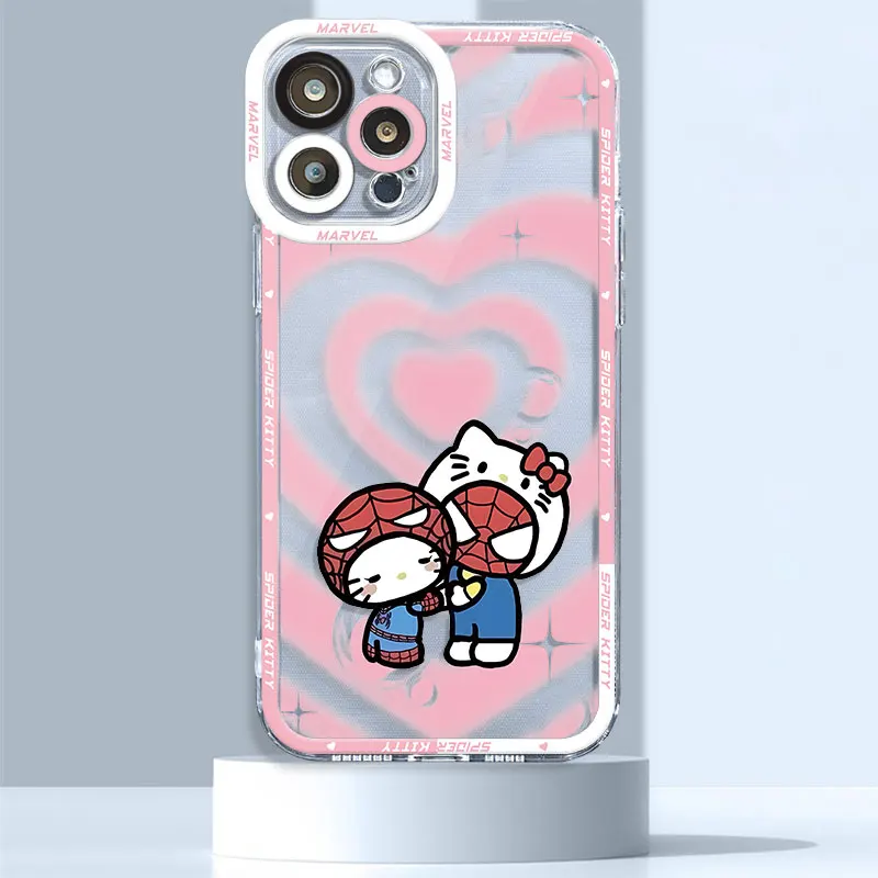 thumbnail image 1 of Funda de teléfono para iPhone 7 8 XS Max 12 15 Pro 13 Mini SE 11 Pro XR 14 Pro Max Marvel Spidermans Hello Kitty, funda transparente suave, 1 of 5