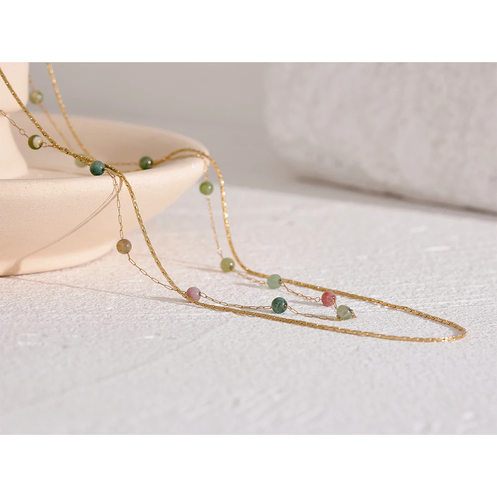 Natural Stone Double Chain Stainless Steel Necklace Charm - Image 5