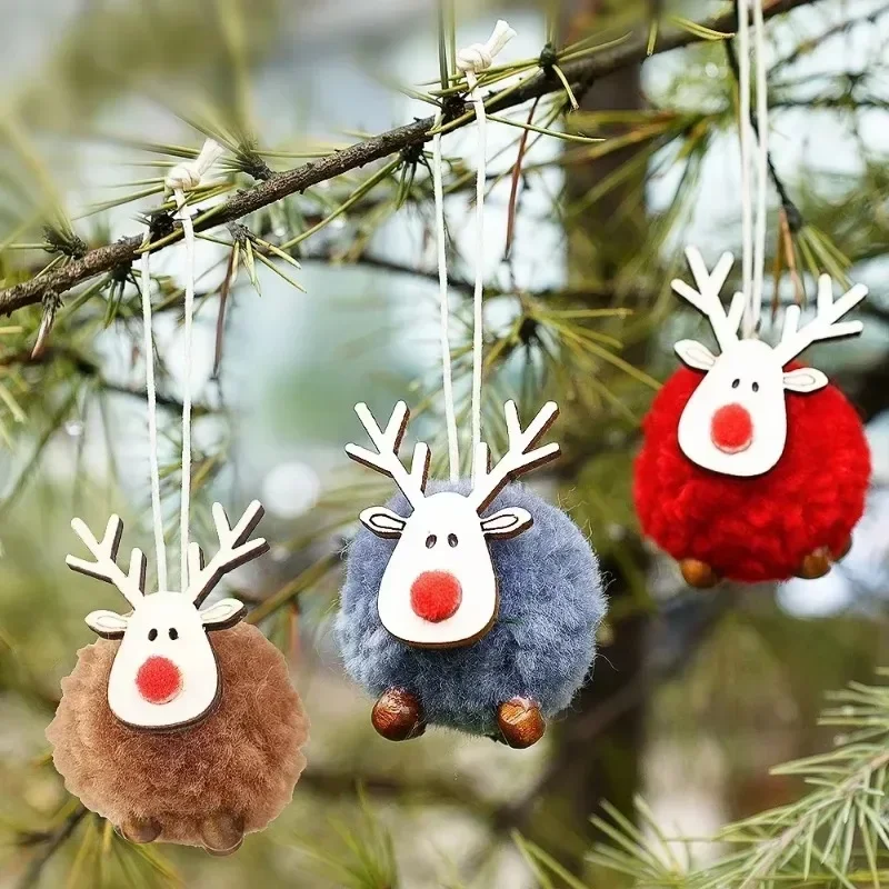 Christmas Decorations 20/1Pcs Christmas Felt Wooden Elk Hanging Ornaments Cute Reindeer Xmas Tree Decor Pendants New Year Party Kids Gifts Decoration