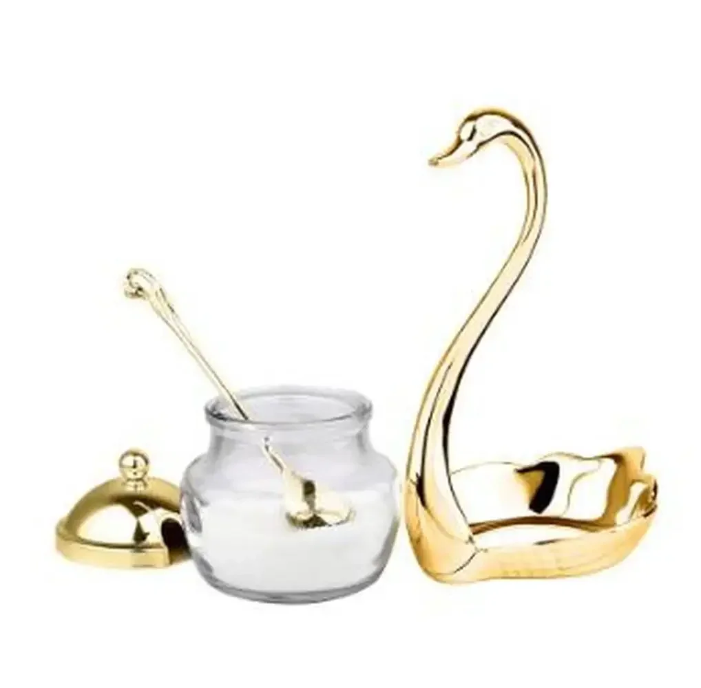 Top Aluminum Alloy Condiment Pot Seasoning Container Spice Glass Jar Salt Sugar Bowl Pepper Coffee Storage Organizer WF