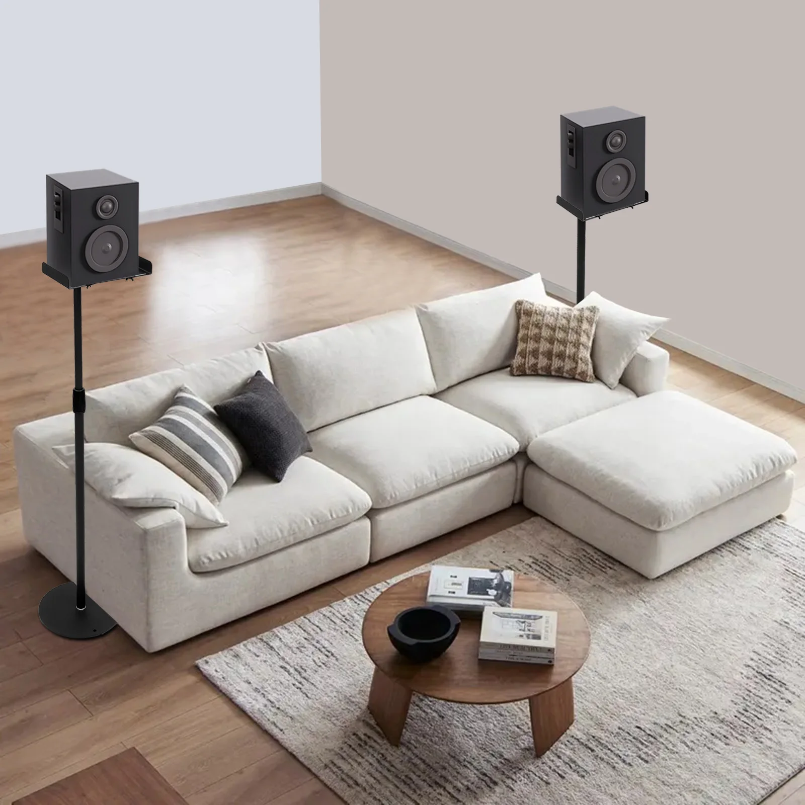2 Stück Lautsprecher-Bodenständerhalterung, höhenverstellbare Bodenlautsprecherständer, ausziehbar von 75 cm bis 140 cm für Surround-Lautsprecher – Detail 11
