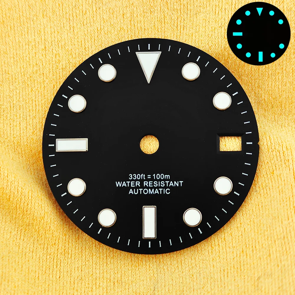 Enhanced Blue Luminous Watch Dial with Calendar - 28.5mm for Face Modification Parts