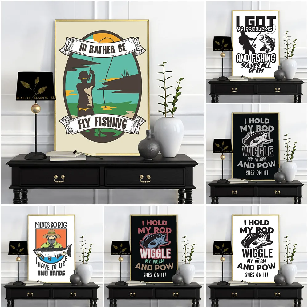 

Fishing Club Sign Art Print Vintage Poster Minimalist Black White Canvas Painting Fish Wall Stickers Decor