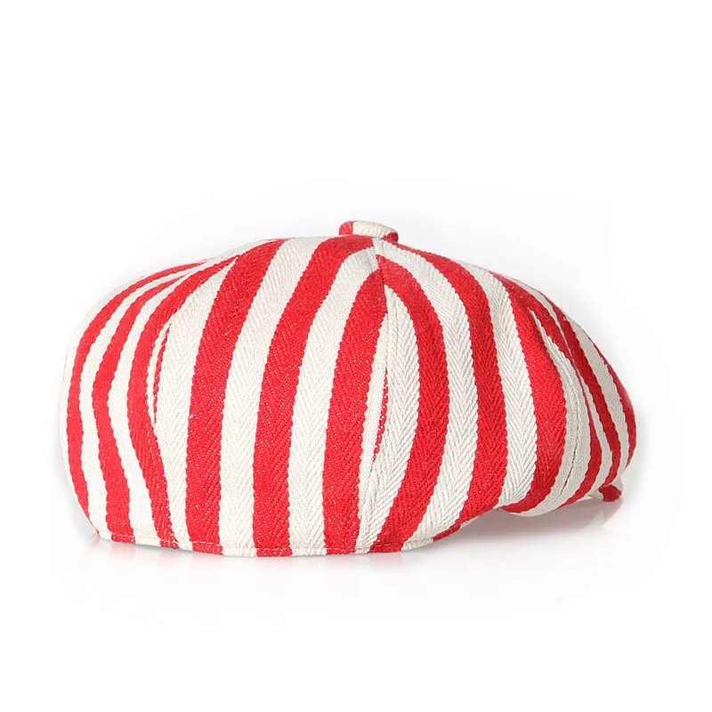 Newsboy Hats for Women Classic 8 Panel Striped Peaked Berets Cap Parent-child Yarn-dyed Denim Thick Striped Cloth Painter Hat