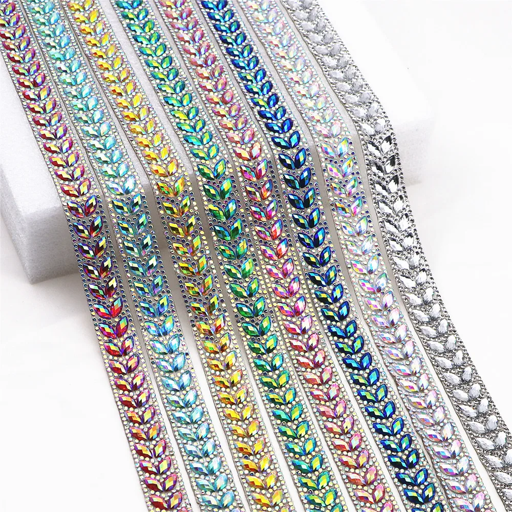 1 Yard Sparkling Horse Eye Shape Rhinestone Strip for Dance Dresses&Costumes,Easy-to-Apply Hot Melt Glue for DIY Embellishment