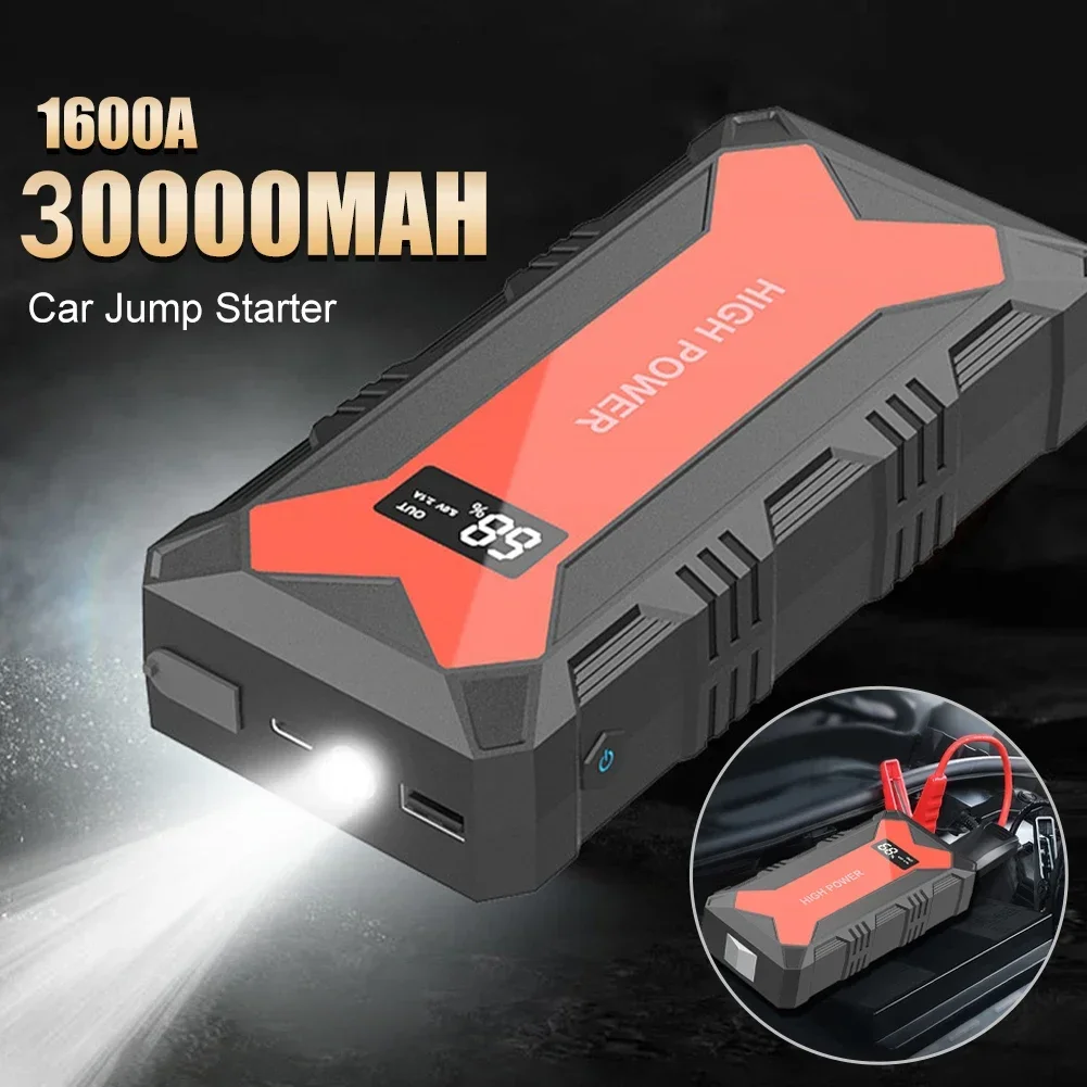 

30000mAh Car Battery Jump Starter Power Bank 1600A USB Fast Charger LED Flashlight Emergency Booster Car Starting Device