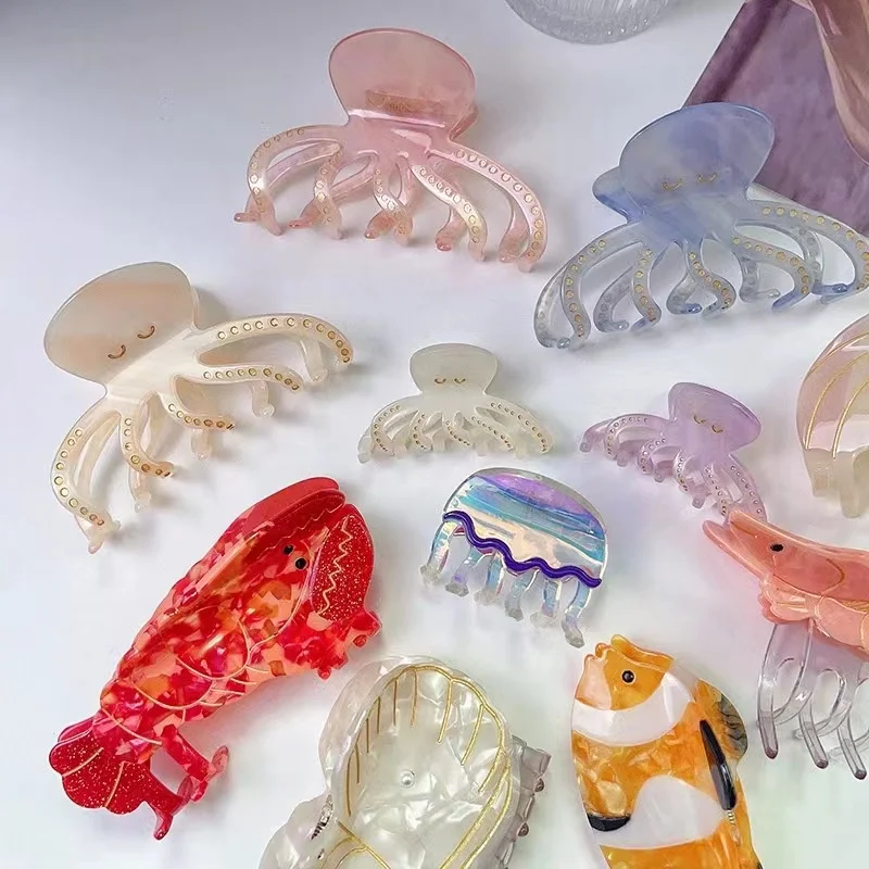 

Octopus Ocean Animal Big Hair Clip Acetic Acid Hair Claw Cute Mini Hairpin for Women Girls Kids Jellyfish Shell Hair Jewelry 집게핀