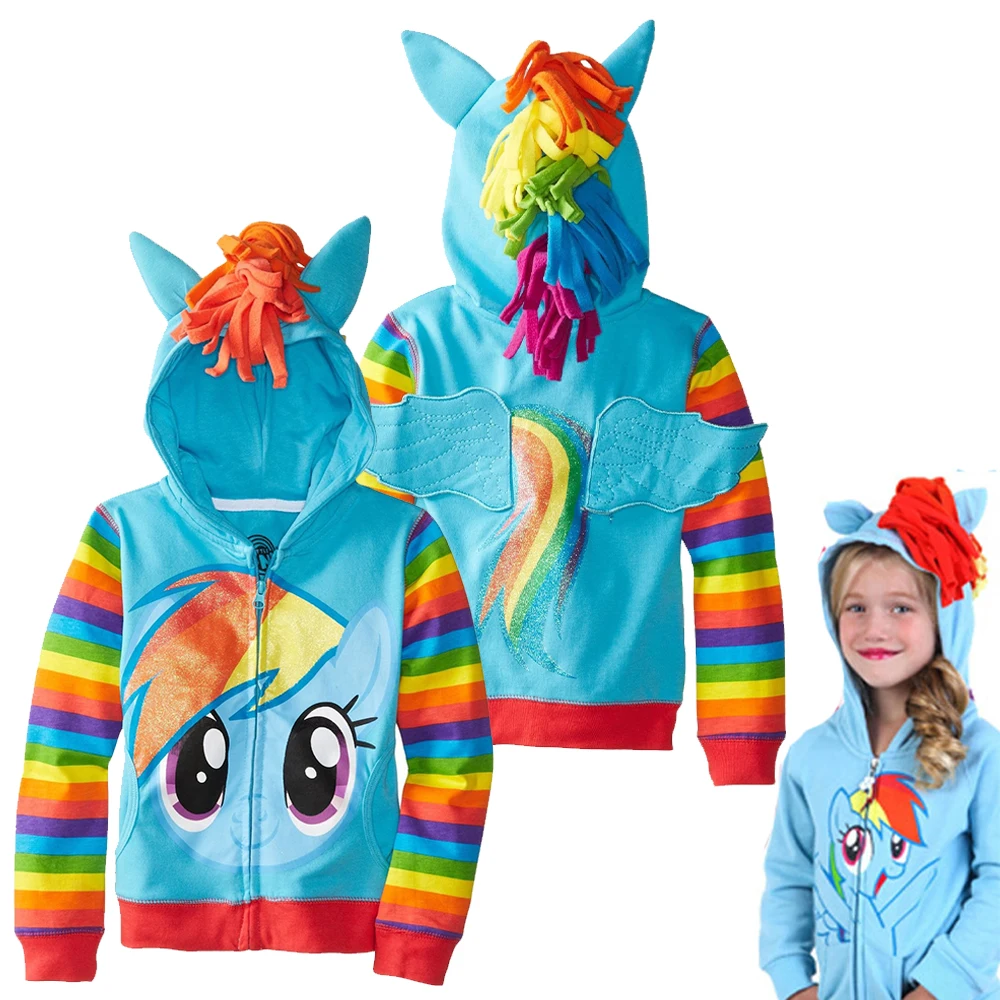 Spring Baby Boys Girls Cartoon Little horse Rainbow Hoodies Jacket Kids Sweatshirt Children Hooded Outerwear 1-6 Years