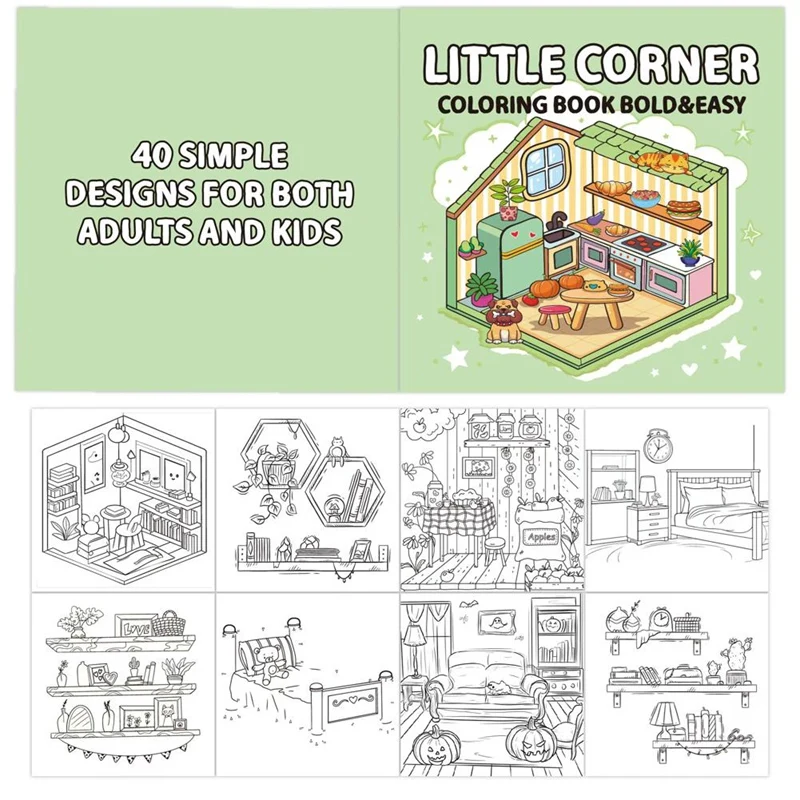 Little Corner Cute Comfy Coloring Book For Adults And Teens Featuring Adorable Creatures In Cozy Hygge Moments-ABSW