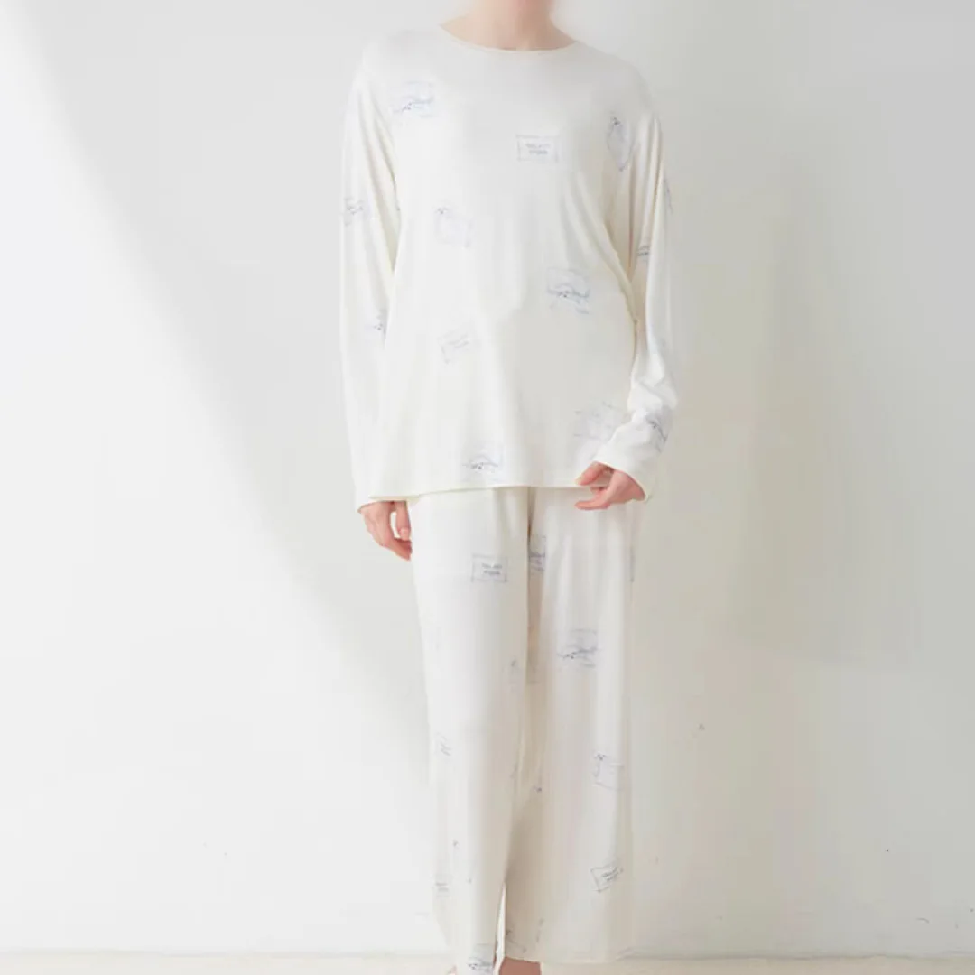 Room Wear Ladies Pajamas Set Women Pajama Loungwear  Kawaii Clothes  Long Sleepwear Modal （with tags）