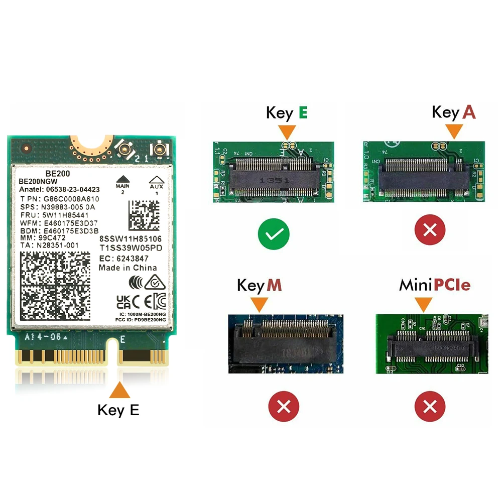Cartão Wi-fi sem Fio para Intel Cartão Wi-fi Tri-band M.2 Adaptador de Rede Ngff Be200 Be200ngw Bluetooth 5.4 802.11ax Win10 e 11 Wi-fi 6e - Imagem 4