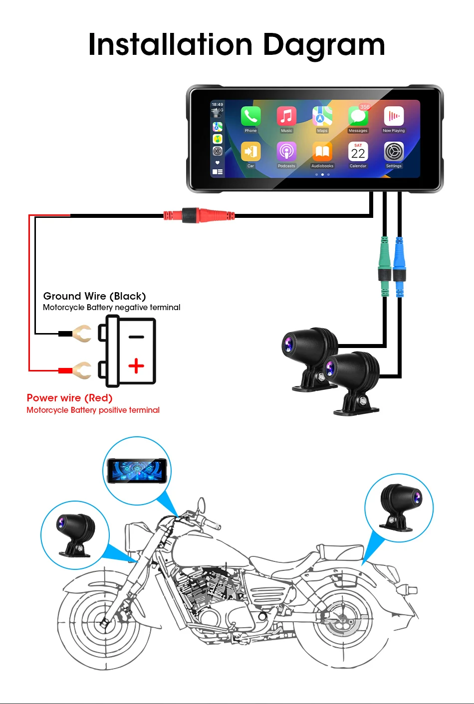 7'' Tragbare Digitale Motorrad Dashboard Drahtlose CarPlay GPS für Moto Navigation Android Auto Display Screen Monitor Dual BT – Detail 12