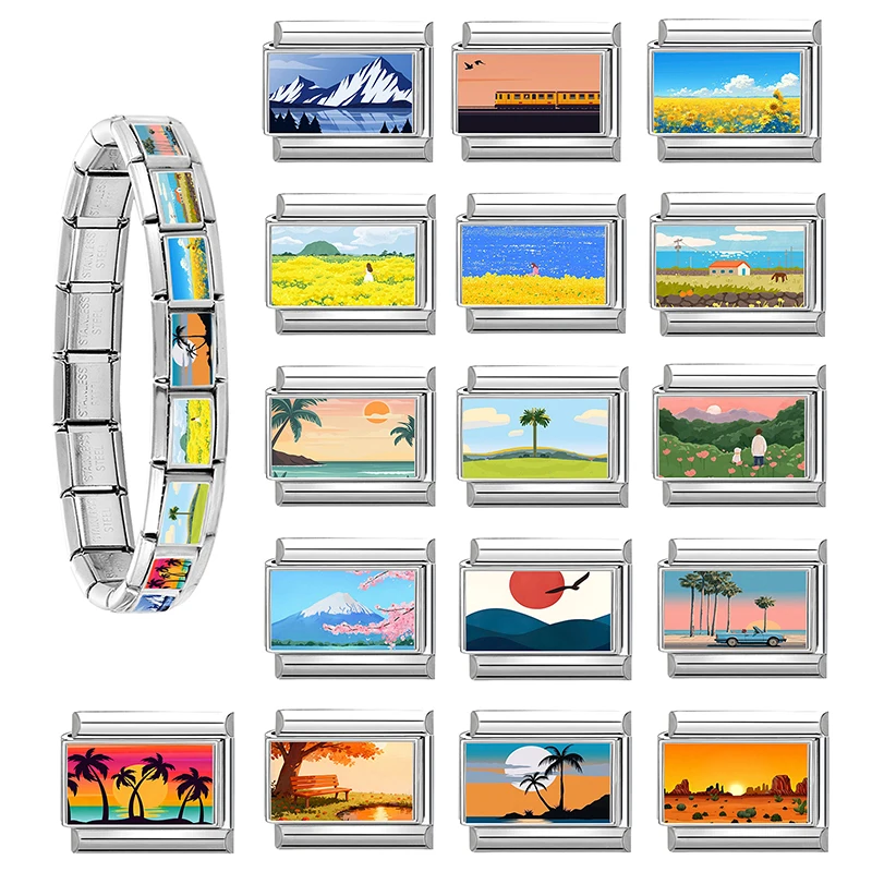 Coconut Tree Scenery Stainless Steel Bracelet DIY Making