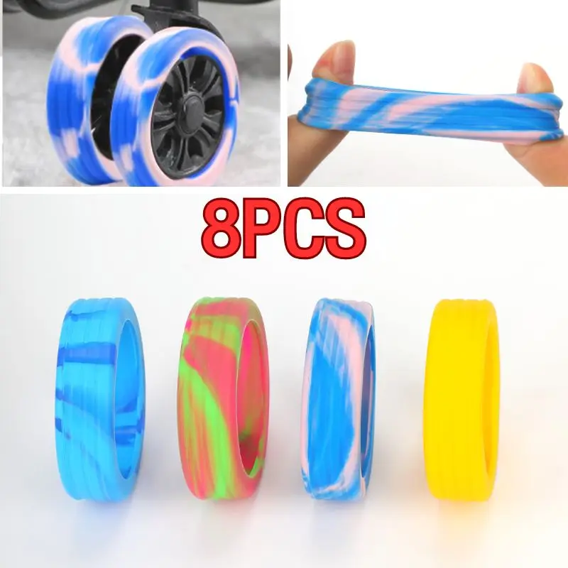 8pcs Luggage Wheels Protector Cover DIY Colorful Silicone Trolley Case Silent Caster Sleeve Reduce Noise Suitcase Wheels Cover