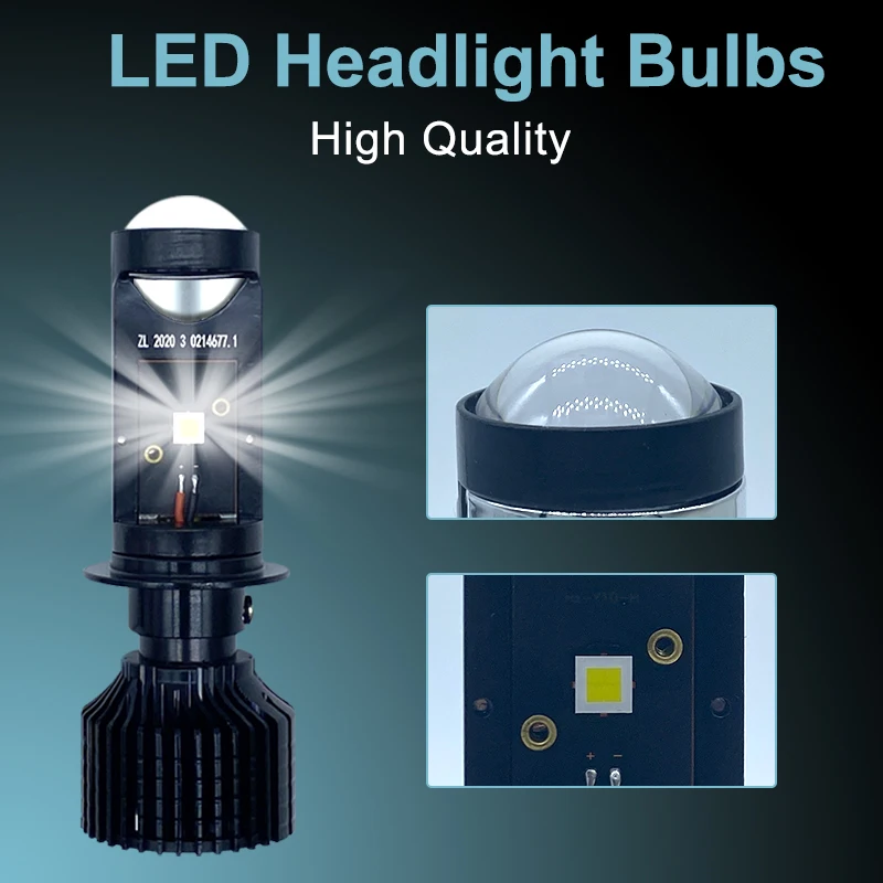 Auto Led H7 H4 Headlight Mini Lense Projector Bulbs Canbus Hi Low Beam Lens Headlights for Cars 6000K Super Bright LED Fog Lamp