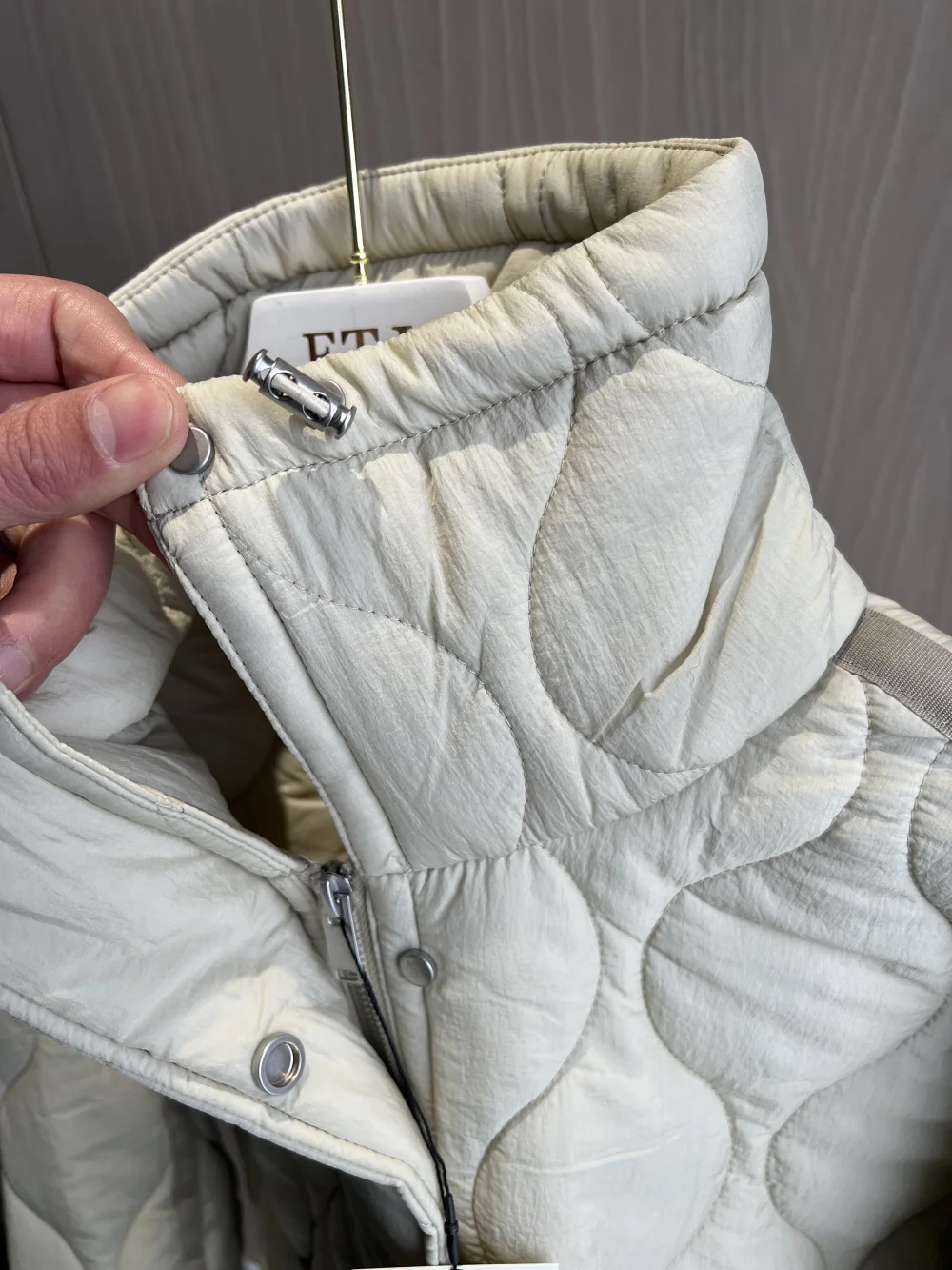 Quilted coat for women ETJ 2024traf QUILTED JACKET WITH TIES new beige drawstring high neck pocket clip cotton jacket for women 4