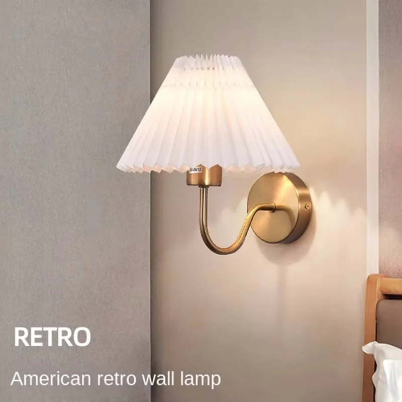 Nordic Retro Wall โคมไฟรูปพัดลมจีบ Creative Wall โคมไฟห้องนั่งเล่นห้องรับประทานอาหารห้องนอนข้างเตียงโคมไฟตกแต่งบ้าน 1