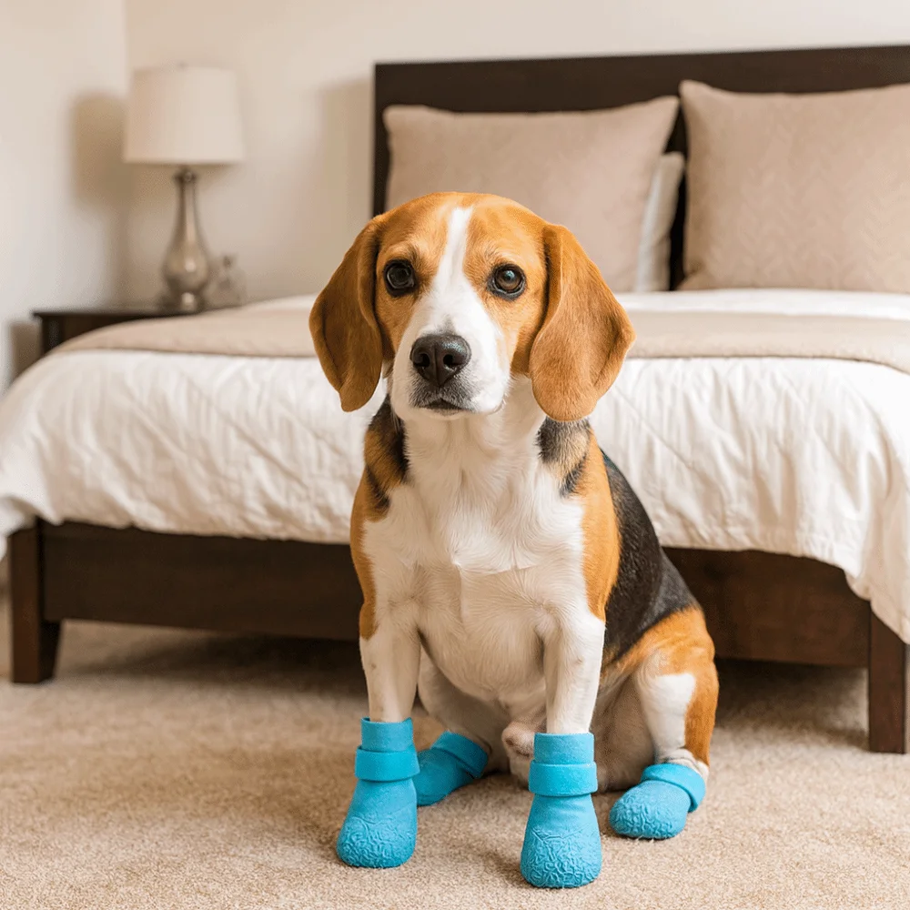 4 Stück/Set verstellbare, rutschfeste Hundeschuhe, atmungsaktiv, verschleißfest, wasserdicht, Hundestiefel, bequemer Haustierpfotenschutz – Detail 4
