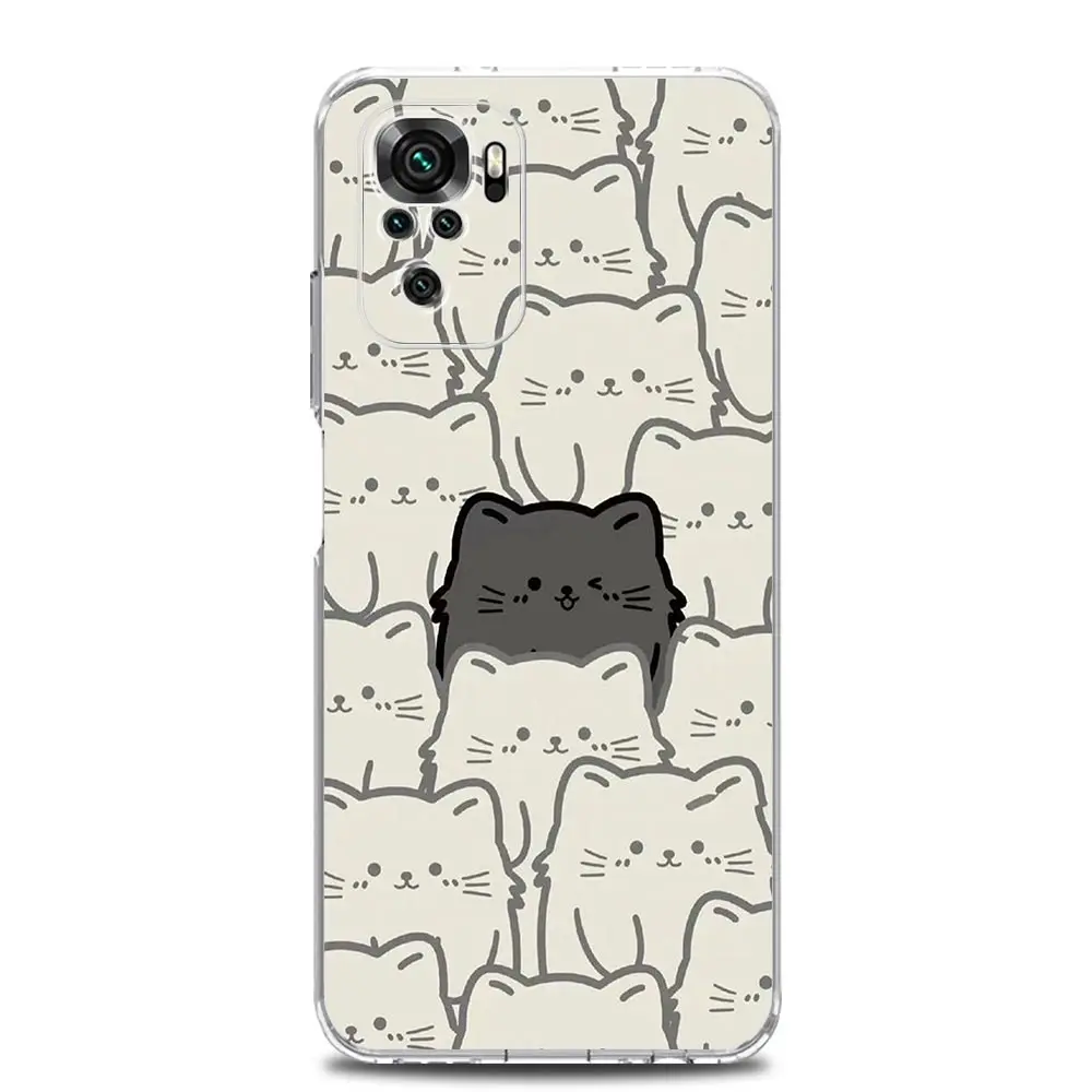 Clear Soft Phone Case with Cute Cartoon Black Cat Design