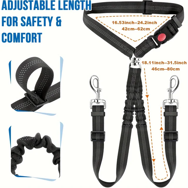 1Pcs Pet Dog Seat Belt Car Supplies Dog Cat Car Fixed Dog Chain Buffer Traction Car Safety Rope One Belt Two Dog Leash 2