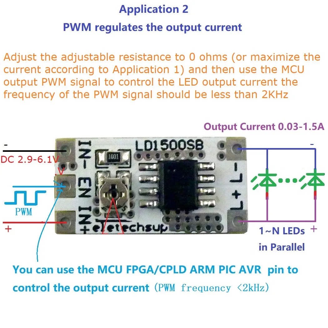 PWM 컨트롤러 DC-DC 정전류 변환 드라이브 보드, LED 드라이버 모듈, DC 3-6V, 28-1500MA, DC 2.9-6.1V, LD1500SB