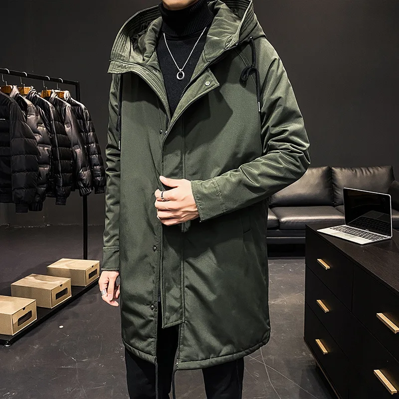 

Winter 2022 new fashion port wind in the long padded coat men thin cotton loose warm trench coat