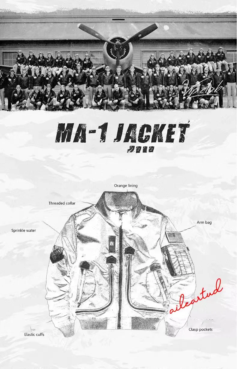 MA-1 Pilot Jacket - Men's Cotton Military Style Zipper Closure Jacket