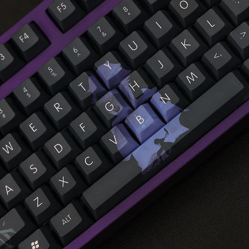 Chaves Conjunto Lados Pbt Tintura Subbed Keycaps Anime dos Desenhos Animados Gaming Key Caps Cherry Perfil Keycap para Genshin Impacto Xiao 108 - Imagem 4