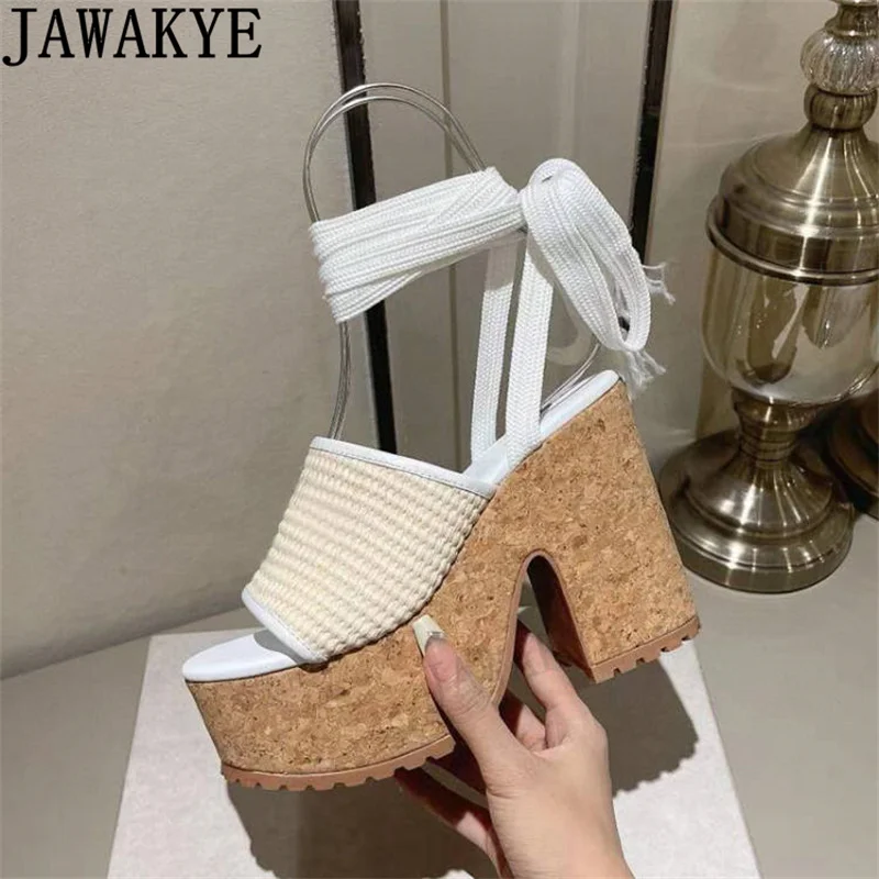 

Summer Platform Super High Heel Sandals Women Sexy Ankle Strap Runway Party Shoes Woman's Fashion Week Wedge-soled Rome Sandals
