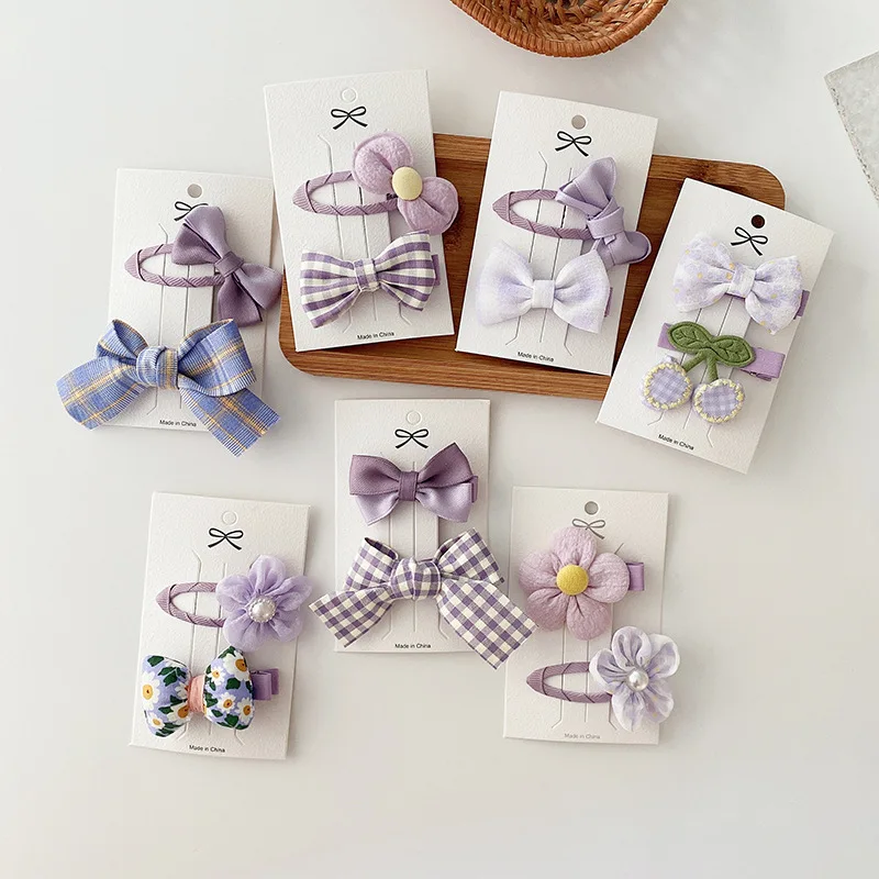PurpleBowHairpinBabyGirlsSweetFlowerHairClipSetKoreanBaby