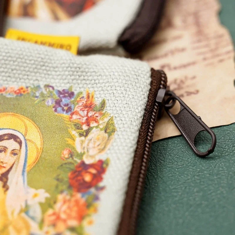 9x7cm Catholic Rosary Pouch Coin Purse Rosary Holder Beads Bag with Zipper for Prayer Storage
