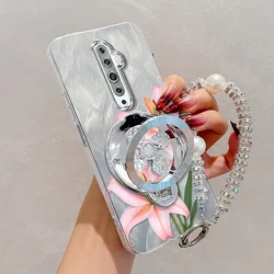 Pink Floral Phone Case Set with Lanyard and Stand - OPPO Reno2 (Silver)